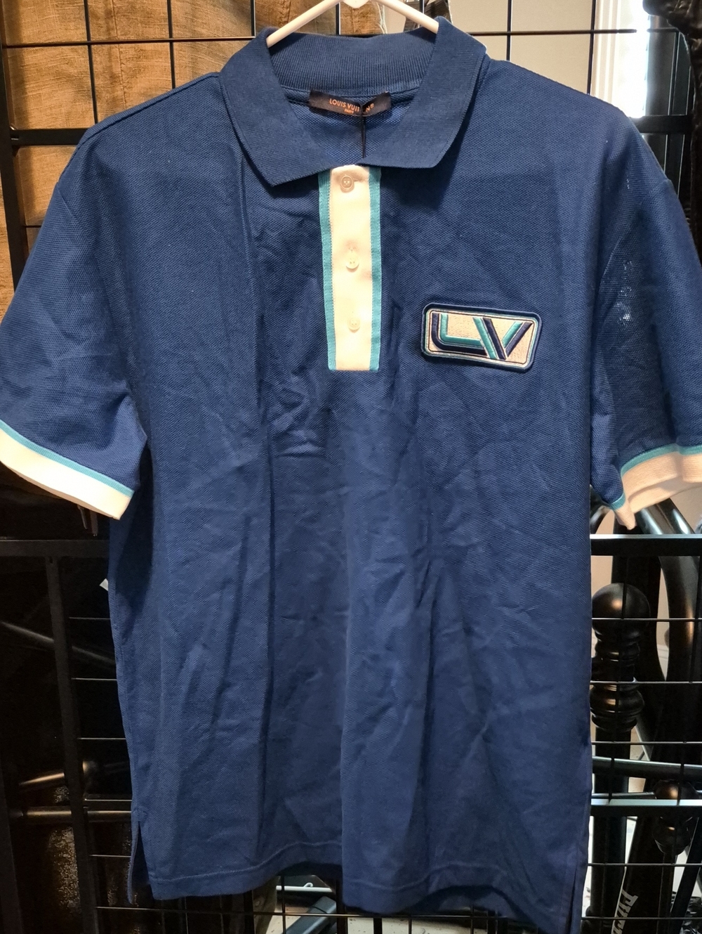 Louis Vuitton Blue Polo with White Placket and Turquoise Trim